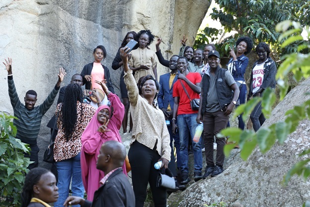 The international students having fun at the Kakamega Crying Stone